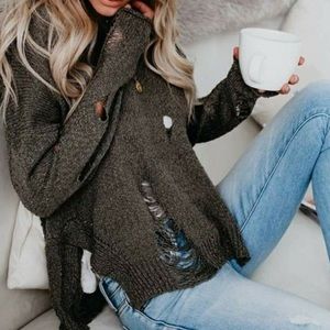 Vici olive distressed sweater size L - fits like medium